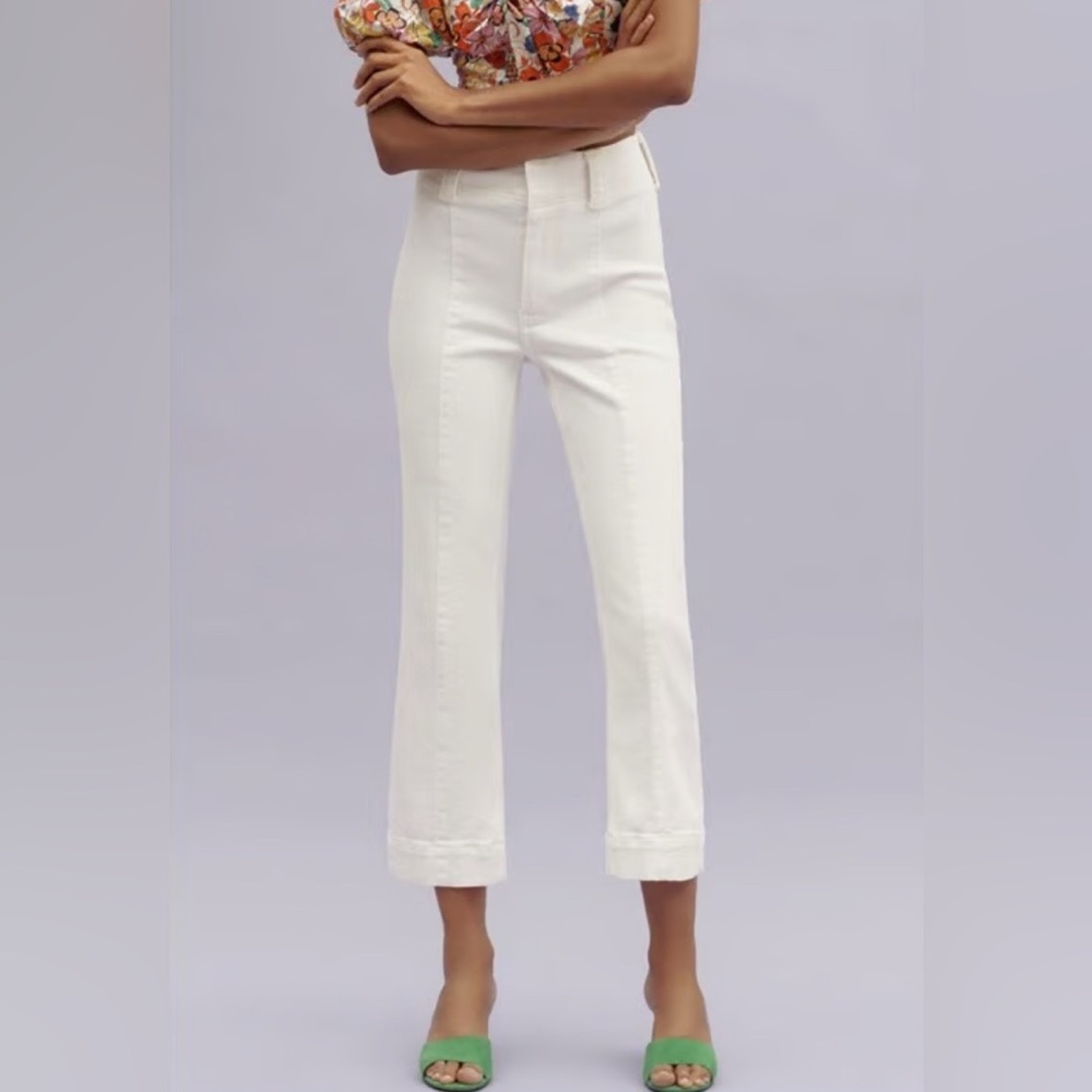 Anthropologie Pilcro Slim 70s High-Rise Crop Flair‎ White Jeans, Size 30
